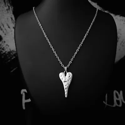 Unisex Vintage Look Hammered Silver Heart Pendant Necklace Jewellery Gift UK • £3.99