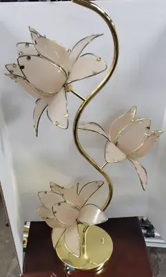 1970s Decorative Table Lamp Lotus Flower Italian Design Gold Metal Crystal • $699.99
