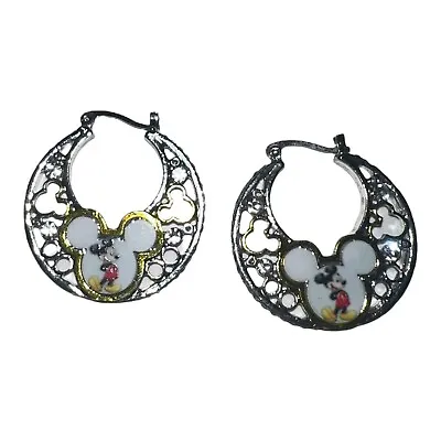 Disney Mickey Mouse Hoop Earrings Single Sided Hoop Earrings Rhinestone Shine • $14.94