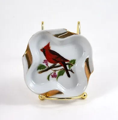 Red Cardinal Ashtray China Gold Trim 3.75  Vintage Japan • $9.99