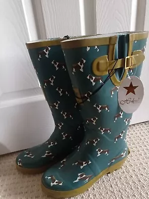 £19.99 • Buy Size 6 Hawkins Womens Wellington Boots BNWT Dog Design Green Festival Outdoors