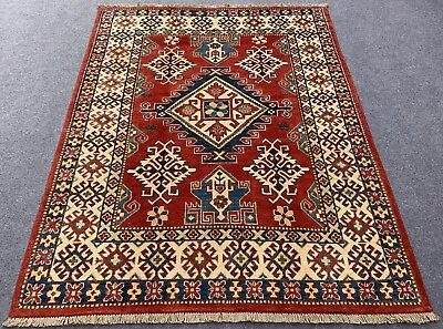 Authentic Hand Knotted Afghan Kazak Wool Area Rug 6.2 X 4.11 Ft (2157 HM) • £241.10