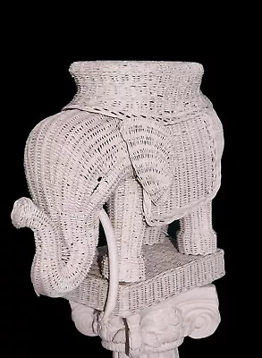 Vintage Rattan Wicker Elephant Side Table Plant Stand End Table • $189