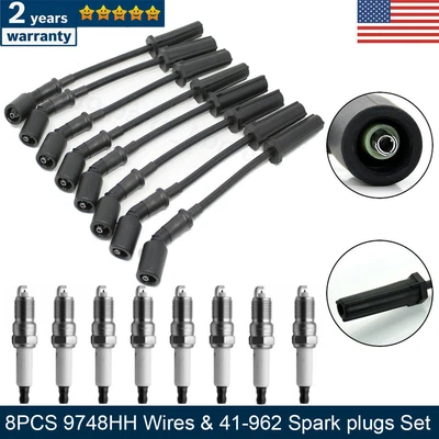 $38.99 • Buy 8x Spark Plugs And Wires Set For GMC Chevy Tahoe Hummer 5.3 6.0 V8 9748HH 41-962
