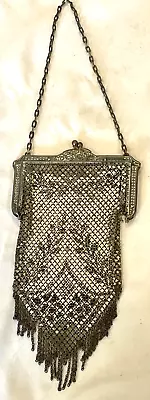 Antique Enamel Mesh Bag Purse 6 Inches Long -free Ship • $47.50