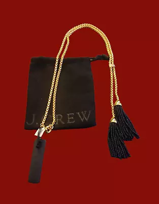 J.Crew Double Black Beaded Tassel Lariat Gold Tone Statement Necklace 28  NWT • $37