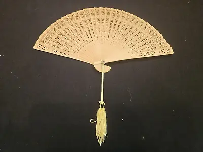 $1.99 • Buy Vintage Asian Sandalwood Delicate Detailed 8  Long Folding 31 Blade Hand Fan