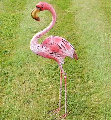 Rustic Metal Pink Flamingo Garden Ornament Statue Sculpture Decoration • £39