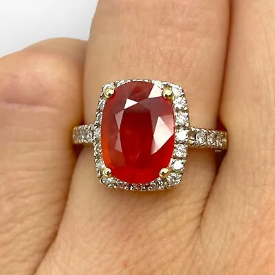 18ct Yellow Gold Oval Padparadscha Sapphire & Round Diamond Ring UK Size N 18k • £1995