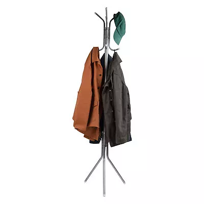 Silver Standing Metal Coat Rack Hat Hanger 8 Hook For Jacket Purse Lightweight • $21.05