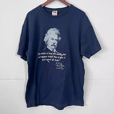 Vintage Y2K Fruit Of The Loom Mens T-Shirt Size XL Blue Mark Twain 100% Cotton • $29.88