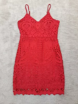 Lulus Dress Women's S Bright Red Lace Crochet Sleeveless Sheath Romantic Party • $24.98