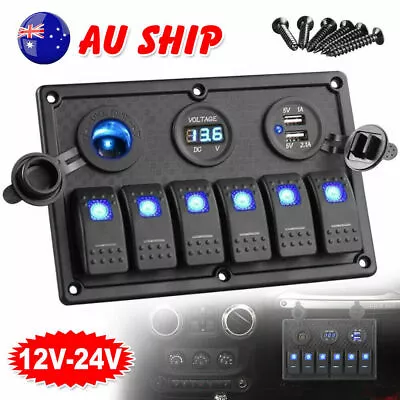 12V Switch Panel USB Charger 6 GANG ON-OFF Toggle LED Rocker For Car Boat Marine • $48.95