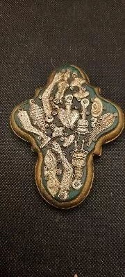 Vintage Mexican Milagros  Handmade Wood Metal Charms Green Gold 3.75  • $20
