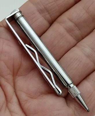 Vintage Japan Tie Clip Mechanical Pencil Shiny Silver 2 3/4  Excellent Condition • $14.96