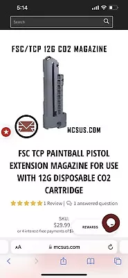 Fsc Tcp Paintball Pistol Extension Magazine For Use With 12g Disposable Co2  • $30