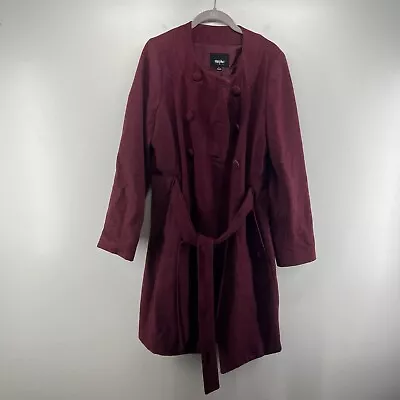 MOSSIMO Womens Large Red  Wool Blend Belted Mid Length Trench Coat • $50