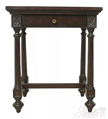 56001EC: MAITLAND SMITH Leather Top Distressed Mahogany Occasional Table • $695