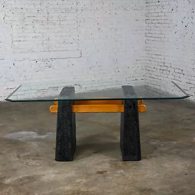 Postmodern Architectural Dining Table Black Molded Plaster Double Pedestal Base • $2495