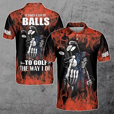 Custom Name Flame Skull Golf The Way I Do Men's Polo Shirt S-5XL • $28.99