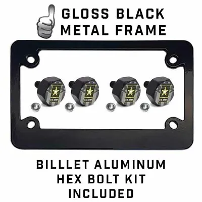 Black Metal License Plate Frame & Hex Tag Bolt Kit - GHOST FLAG ARMY USA STAR • $13.25