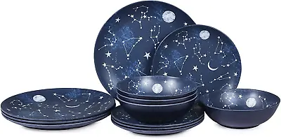 12 Piece Melamine Dinnerware Sets For 4 - Starry Pattern Camping Dishes Set For  • £58.78