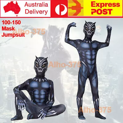 Kids Boys Black Panther Cosplay Costume Superhero Christmas Party Jumpsuit Mask • $24.99