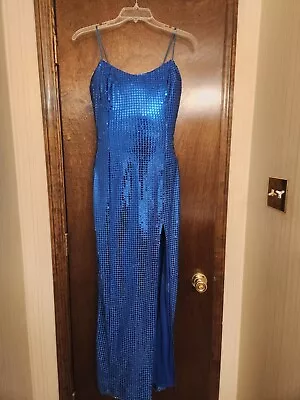 LA Glo Royal Blue Prom Mardi Gras Dress Size 5/6 Metallic Squin Long With Slit • $49.99