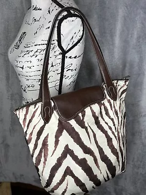 Lauren Ralph Lauren Nylon And Leather Zebra Print Shoulder Bag Tote Back - 16x13 • £21.23