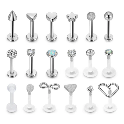 £8.64 • Buy 18PCS 316L Steel Bioflex Labret Monroe Lip Ear Stud Earring Bar Ring Tragus Set