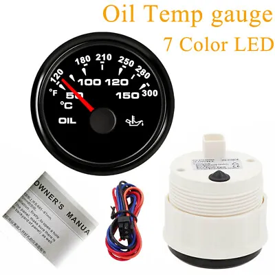 Oil Temp Gauge 52MM 2-1/16  361-19ohms 120-300F For Car Marine 7 Color Backlight • $26.55