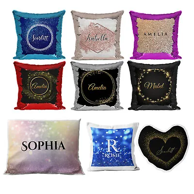 Personalised Cushion Glitter Sequin Cushion Pillow Printed Birthday Gift 10 • £14.99