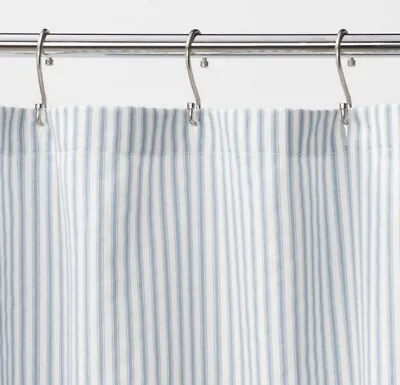 $16.99 • Buy Threshold Shower Curtain 72” X 72” 100% Cotton Blue Stripe Farmhouse