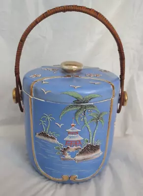 VINTAGE JAPAN MORIAGE HAND PAINTED ICE BUCKET With BAMBOO HANDLE • $36