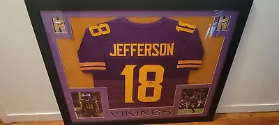 Justin Jefferson Minnesota Vikings Signed Custom Framed Jersey Display - Beckett • $400