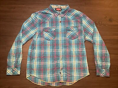 Mambo Australia Large Multicolor Plaid Pearl Snap L/S Button Up 2 Pocket Shirt • $17.99