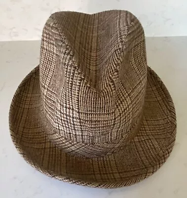 Vintage Men’s Hat Tweed Wool Plaid Brown Trilby Fedora Cuban Panama Washburn • $46.14