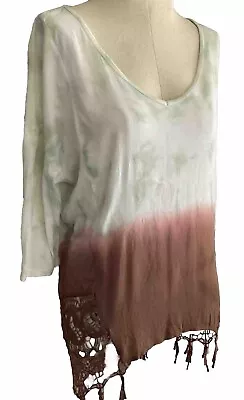 T-Party Womens Summer Tunic Mint Green Mocha Brown Dip Dye Ombre Lace Top S NWT • $12.88