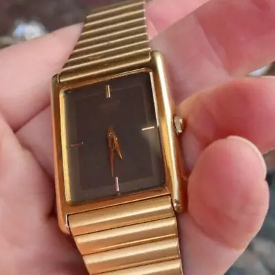 Vintage Men's Seiko Black & Gold Tone Dress Watch Wristwatch Square 6530-5550 NR • $11.50