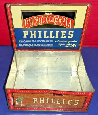 Vintage Bayuk Philadelphia Phillies Perfecto Metal Tin Cigar Tobacco Box 5¢ • $25