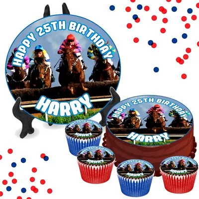 Horse Racing Jumping PERSONALISED Birthday Edible Cake & Cupcake Toppers Jockey • £3.79