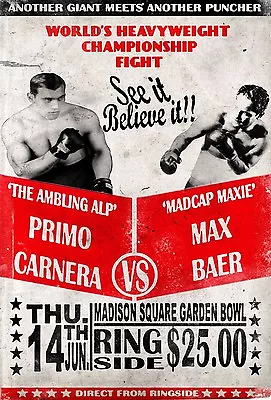 PRIMO CARNERA Vs MAX BAER 8X10 PHOTO BOXING POSTER PICTURE • $4.99