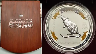 Australia  2008 Lunar Year Of The Mouse 1 Kilo 999 Silver Coin With Diamond Eye • $3250