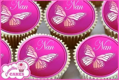 Pink Butterfly Nan Edible Cupcake Toppers Cake Decorations 8072 • £4.99