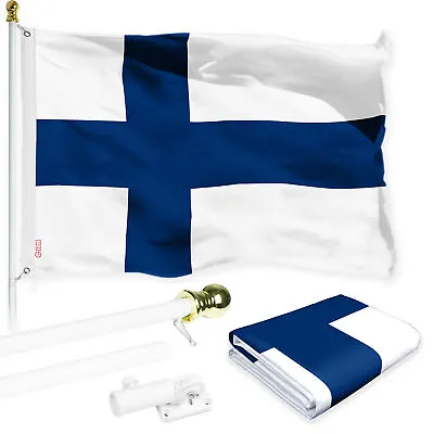 Flag Pole 6FT White & Finland Finnish Flag 3x5FT Combo Printed 150D Polyester • $47.95