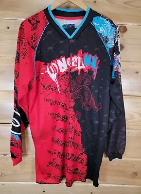 O'Neal MX Motocross Jersey Men Large Blue Red Skull Long Sleeve Dirt Bike Moto • $19.99