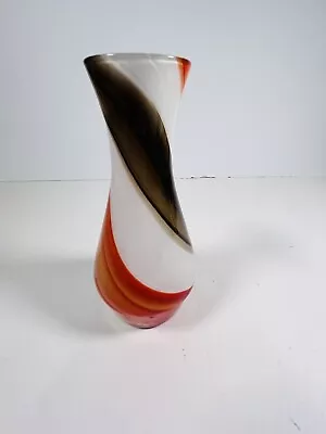 Vintage Beautiful Blown Art Glass Bud Vase Nasco  Japan  Orange Black White • $20