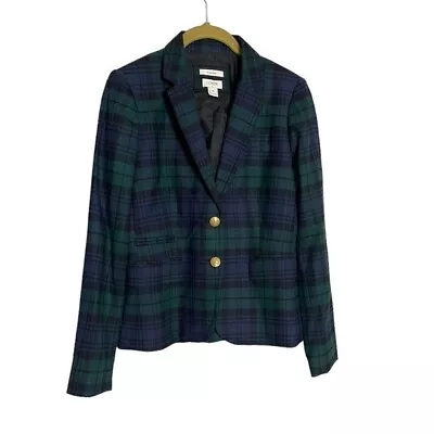 J Crew Wool Blend Navy Blue Green Academia Plaid Schoolboy Blazer 0 • $37.95