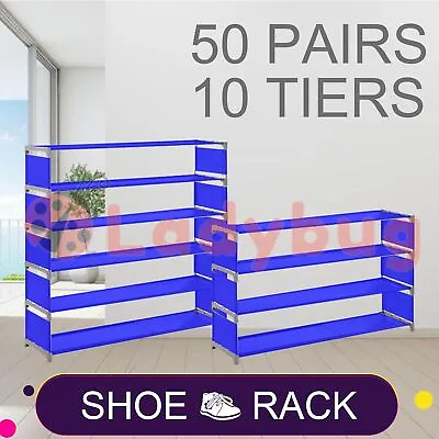 $27.95 • Buy 50 Pairs 10 Tiers Stackable Storage Shoe Rack Cabinet Organiser Fabric Blue