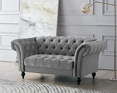 2 Seater Chesterfield Sofa Velvet Fabric Couch Suite Set Luxury Settee Studded • £289.99
